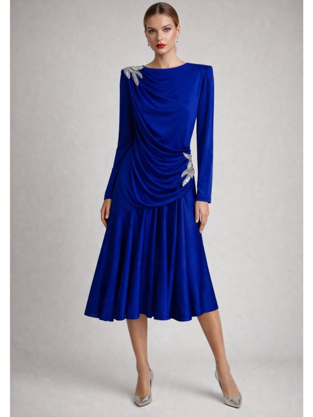 Vintage 80's Abby Kent Royal Blue Cocktail Dress Ruched Draped Size 16